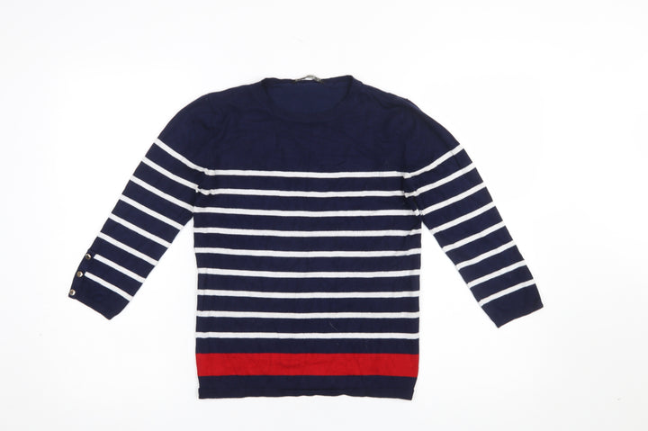 Stradivarius Women Blue Striped Crew Neck Pullover Jumper Size 12