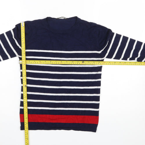 Stradivarius Women Blue Striped Crew Neck Pullover Jumper Size 12