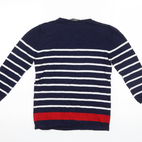 Stradivarius Women Blue Striped Crew Neck Pullover Jumper Size 12