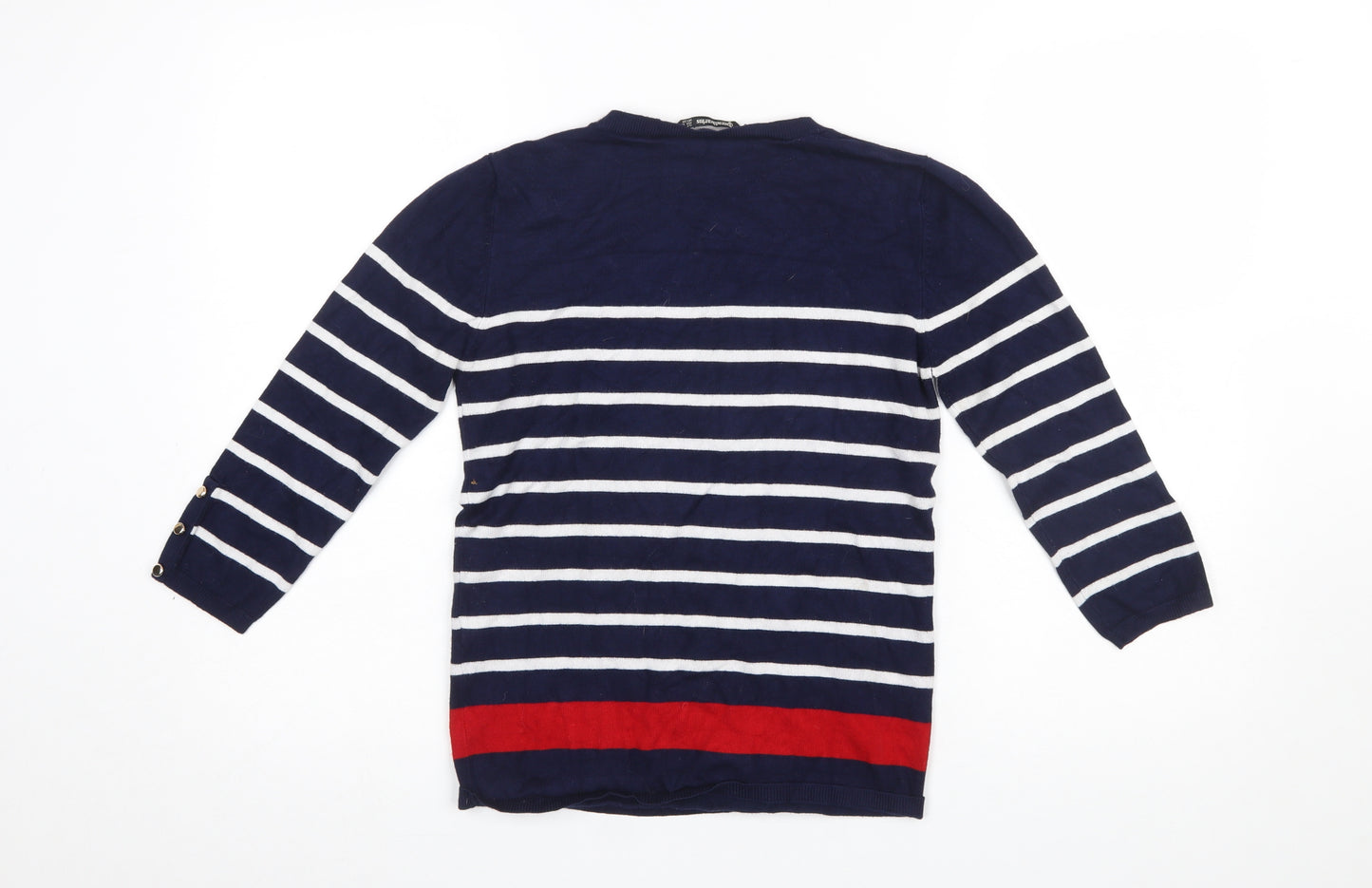 Stradivarius Women Blue Striped Crew Neck Pullover Jumper Size 12