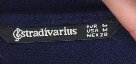Stradivarius Women Blue Striped Crew Neck Pullover Jumper Size 12