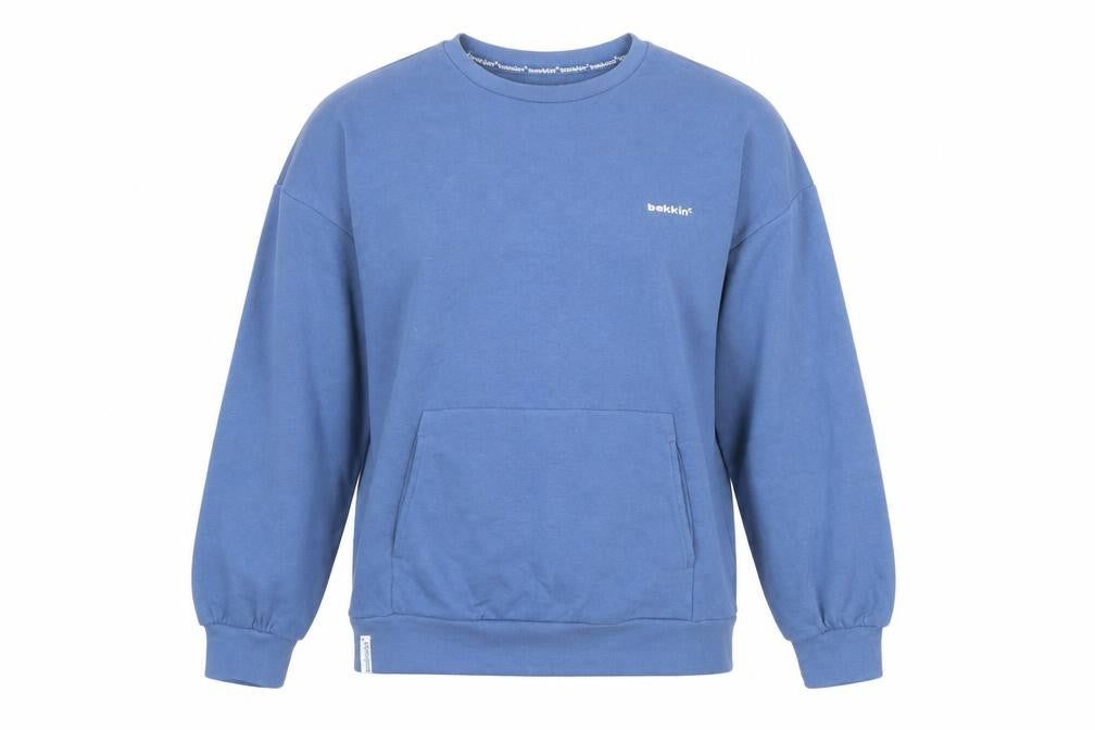 Front view of Bekkin Women's Blue Pullover Sweatshirt Cotton Blend, size M