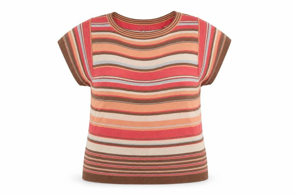 Front view of Next Women’s Multicoloured Striped Short Sleeve Viscose Jumper, size UK 14