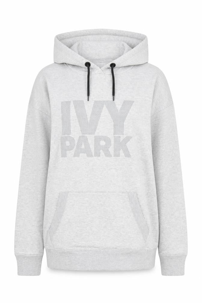 Front view of Ivy Park Women's Grey Pullover Hoodie, size M, Cotton Blend
