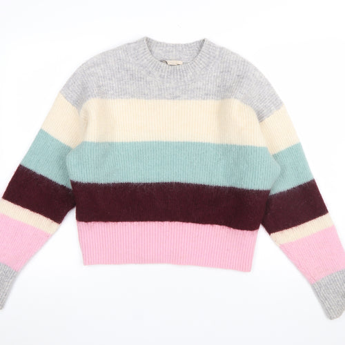 H&M Women’s Multicoloured Striped Wool Blend Jumper Size S