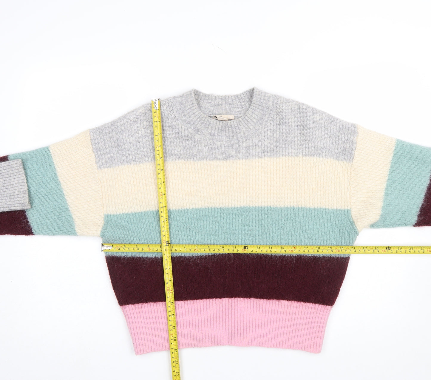 H&M Women’s Multicoloured Striped Wool Blend Jumper Size S