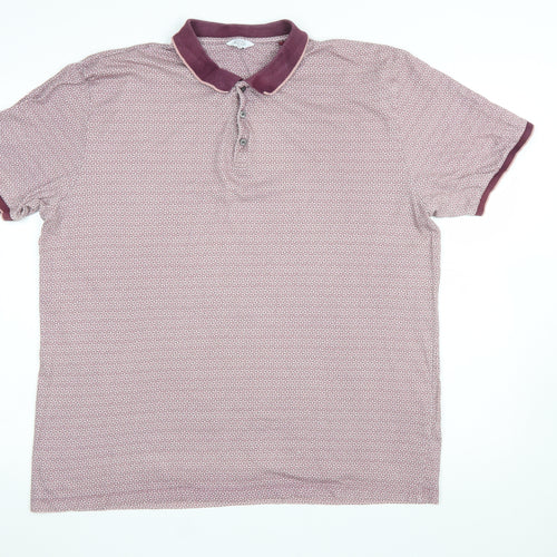 Next Men's Pink Geometric Cotton Polo Shirt XL