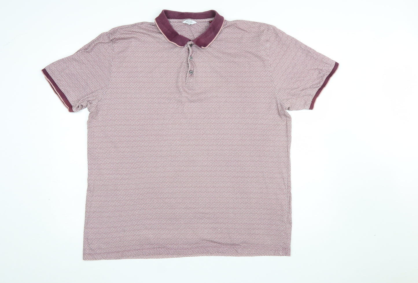 Next Men's Pink Geometric Cotton Polo Shirt XL