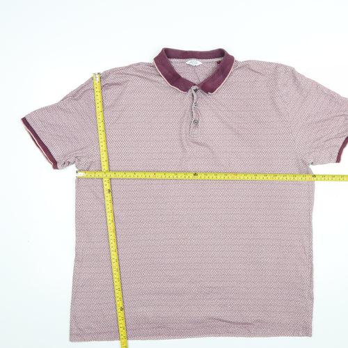 Next Men's Pink Geometric Cotton Polo Shirt XL