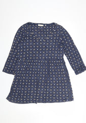 Fat Face Women Blue Floral Tunic Top UK 12 3/4 Sleeve Cotton Blend