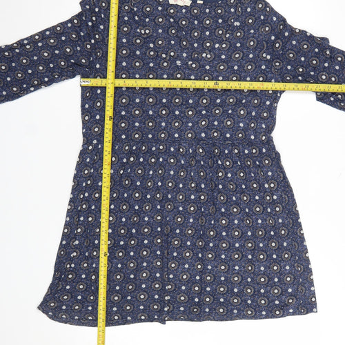 Fat Face Women Blue Floral Tunic Top UK 12 3/4 Sleeve Cotton Blend