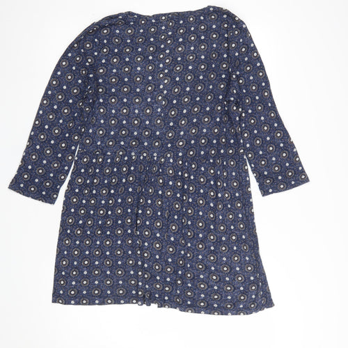 Fat Face Women Blue Floral Tunic Top UK 12 3/4 Sleeve Cotton Blend