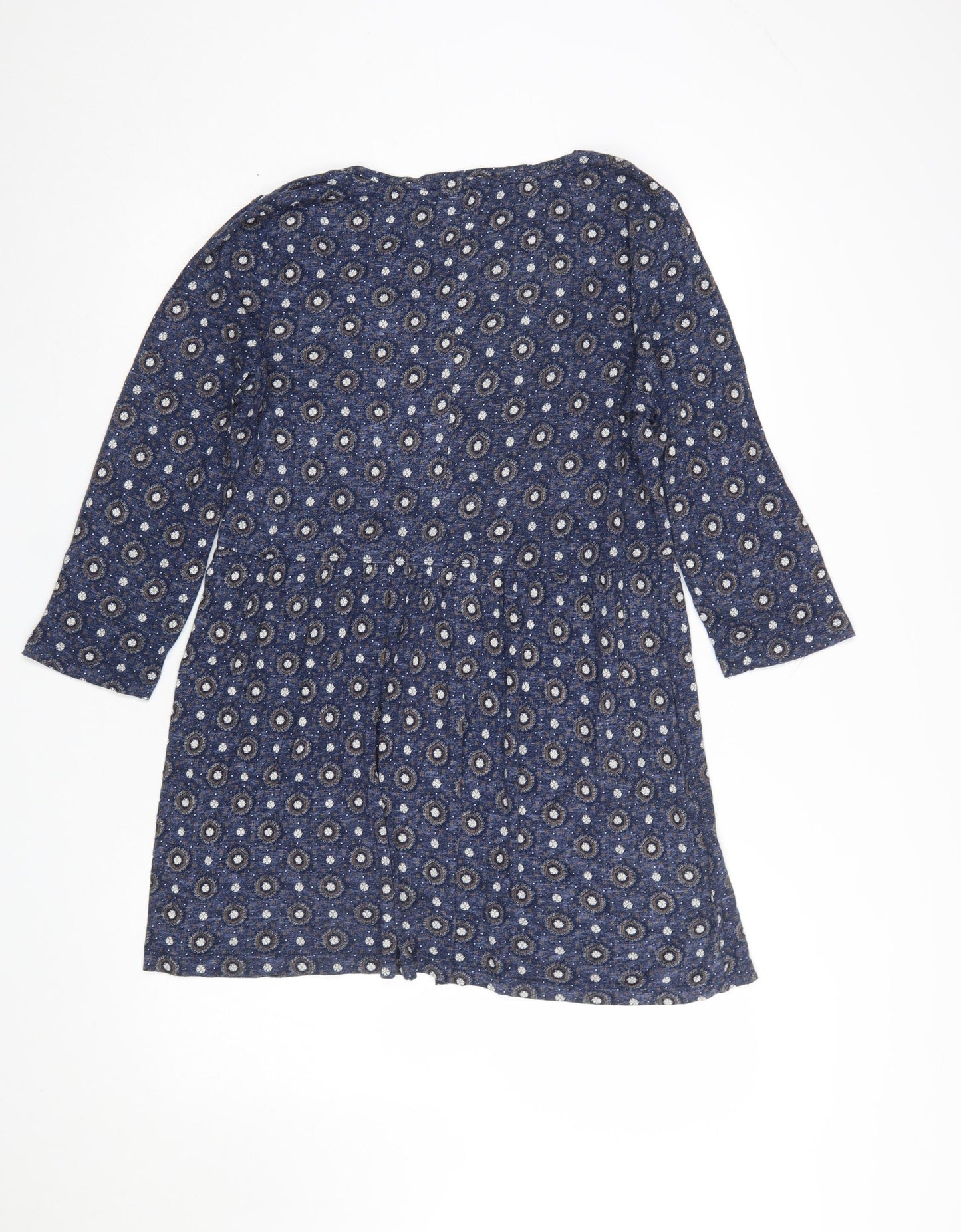 Fat Face Women Blue Floral Tunic Top UK 12 3/4 Sleeve Cotton Blend