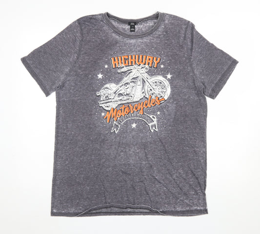 River Island Women's Grey Motorcycle Graphic T-Shirt Size 14