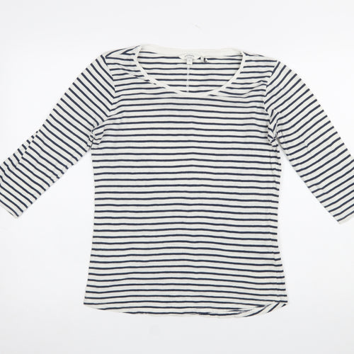 FatFace Women Blue Striped 3/4 Sleeve Cotton T-Shirt Size 8
