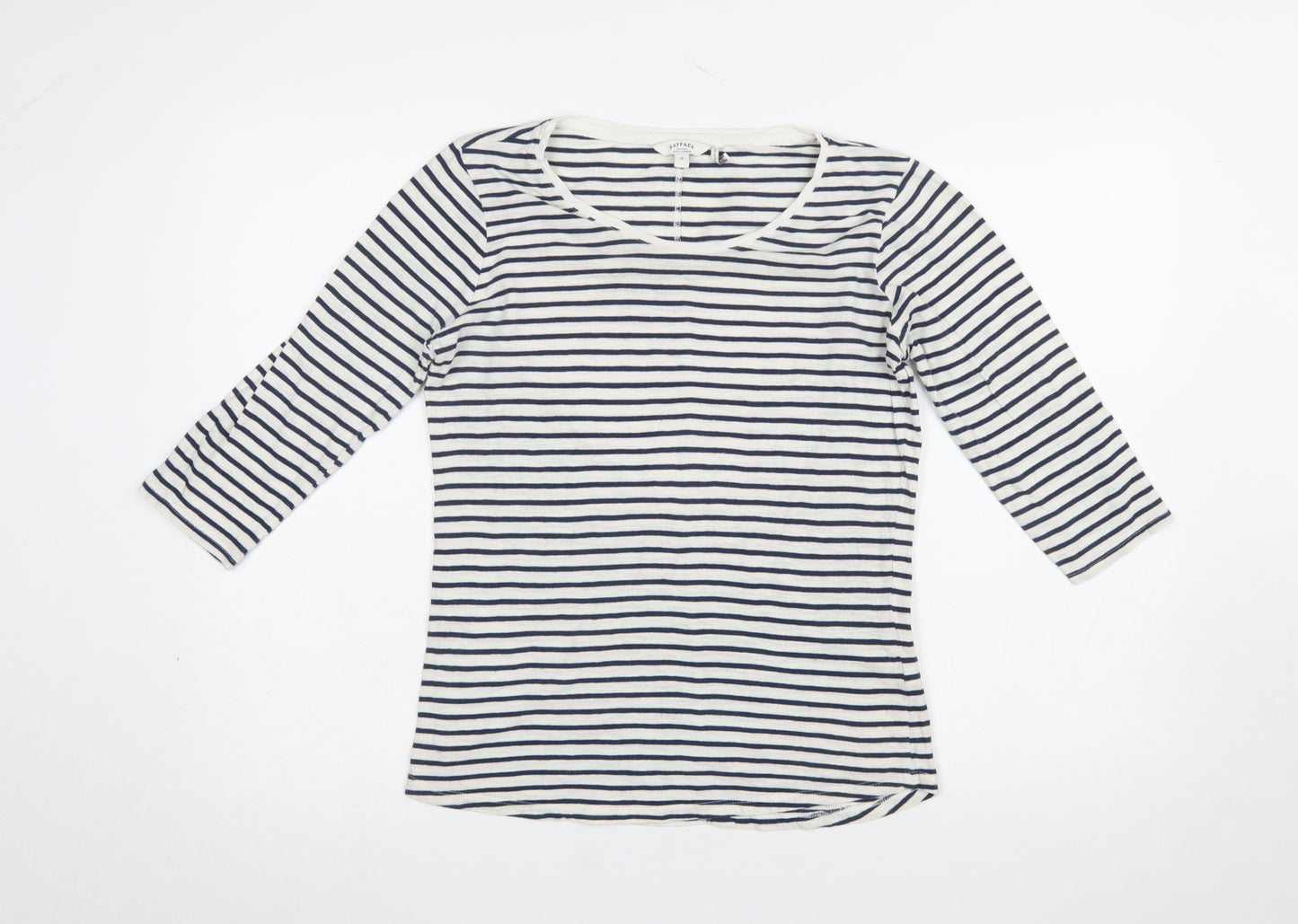 FatFace Women Blue Striped 3/4 Sleeve Cotton T-Shirt Size 8