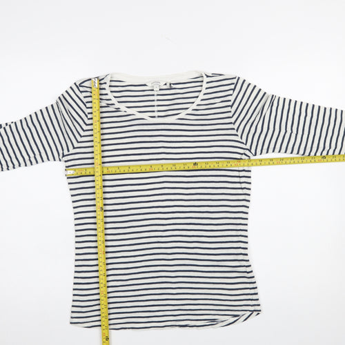FatFace Women Blue Striped 3/4 Sleeve Cotton T-Shirt Size 8