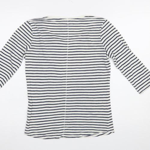 FatFace Women Blue Striped 3/4 Sleeve Cotton T-Shirt Size 8