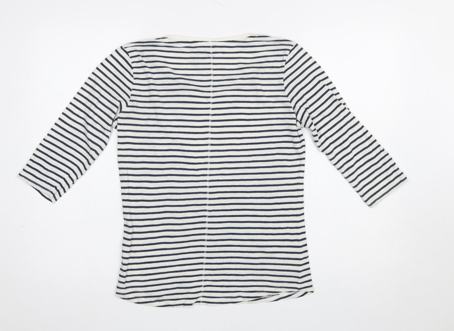 FatFace Women Blue Striped 3/4 Sleeve Cotton T-Shirt Size 8