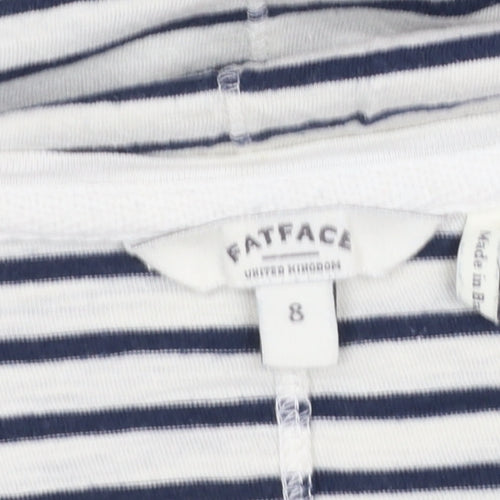 FatFace Women Blue Striped 3/4 Sleeve Cotton T-Shirt Size 8