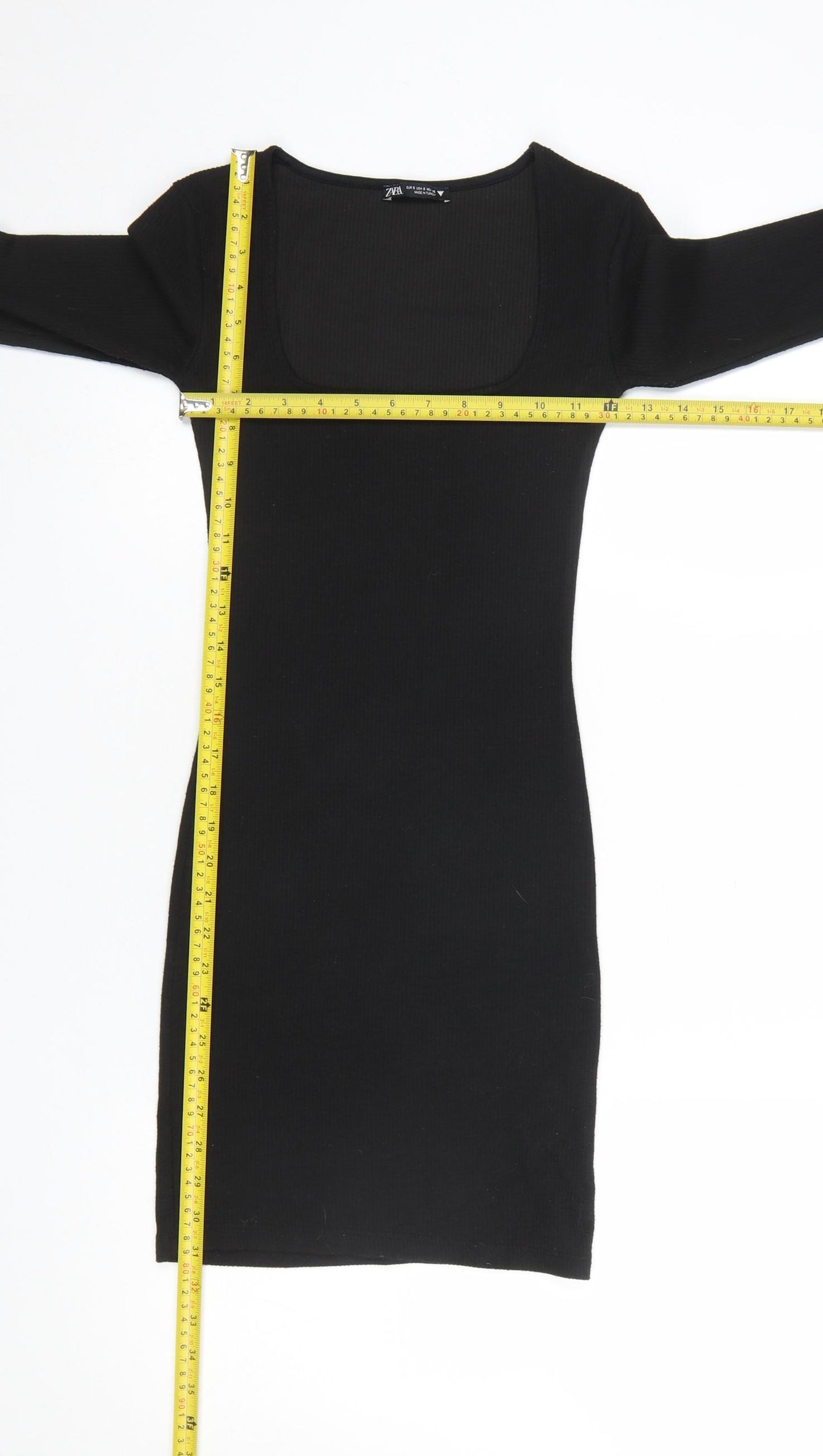 Zara Women Black Long Sleeve Bodycon Short Dress Size 10