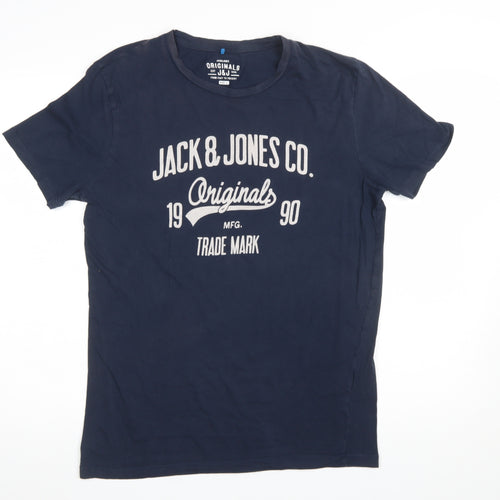 Jack & Jones Men’s Blue Graphic Print Cotton T-Shirt Size L