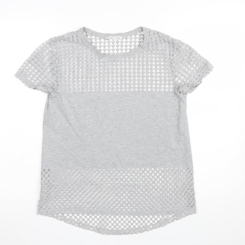 Zara Women Grey Mesh Panel Short Sleeve T-Shirt Size S