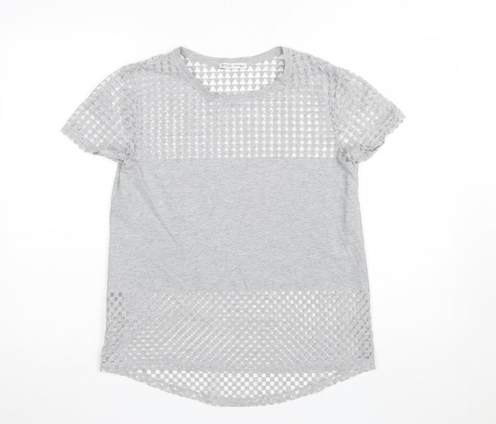 Zara Women Grey Mesh Panel Short Sleeve T-Shirt Size S