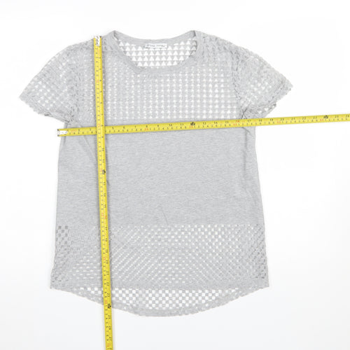 Zara Women Grey Mesh Panel Short Sleeve T-Shirt Size S