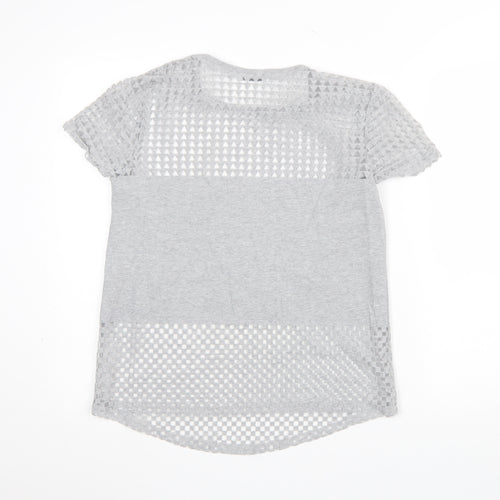 Zara Women Grey Mesh Panel Short Sleeve T-Shirt Size S