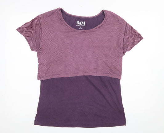 BAM Women's Purple Striped Bamboo T-Shirt Size 12 Short Sleeve