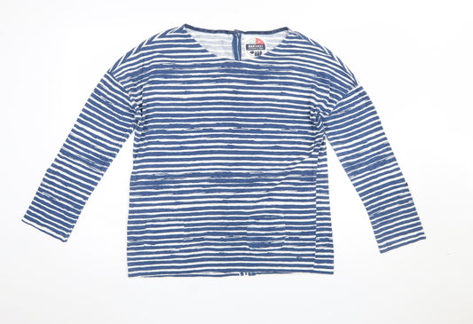 Mantaray Women Blue White Striped Long Sleeve Cotton Tunic Top Size 14