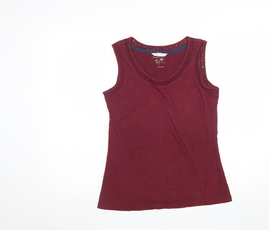 White Stuff Women's Red Cotton Lace Trim Tank Top Size 10