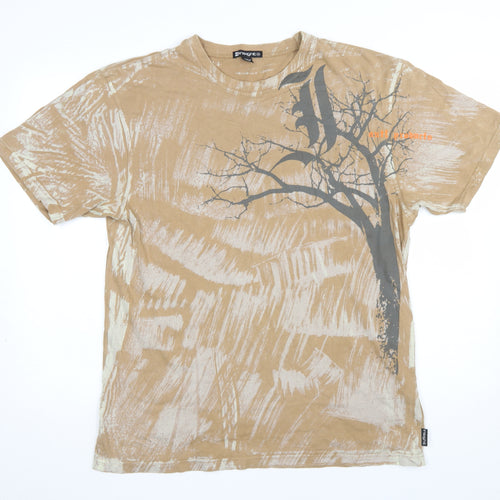 Insight Men's Beige Cotton Graphic Print Crew Neck T-Shirt M