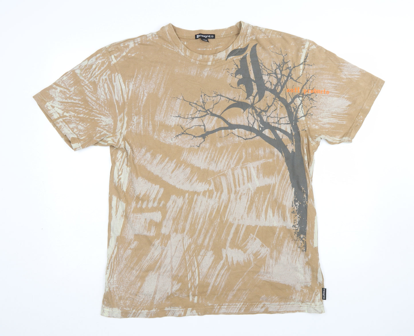 Insight Men's Beige Cotton Graphic Print Crew Neck T-Shirt M