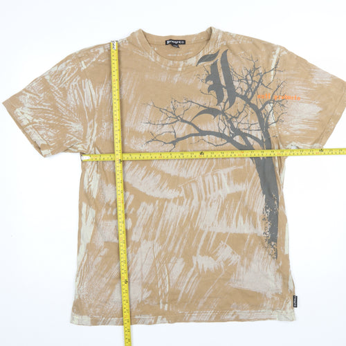 Insight Men's Beige Cotton Graphic Print Crew Neck T-Shirt M