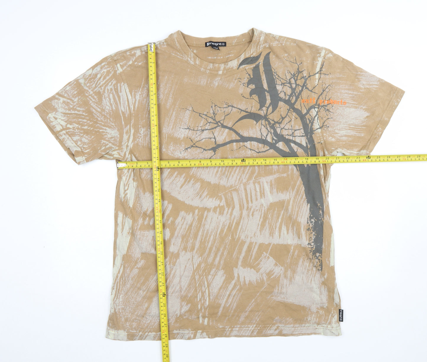 Insight Men's Beige Cotton Graphic Print Crew Neck T-Shirt M