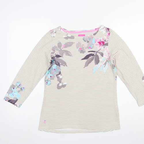 Joules Women’s Beige Floral Striped Long Sleeve Cotton T-Shirt Size 8