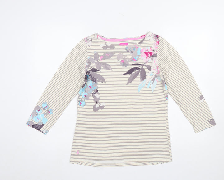 Joules Women’s Beige Floral Striped Long Sleeve Cotton T-Shirt Size 8