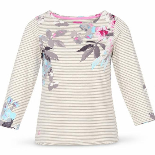 Joules Women’s Beige Floral Striped Long Sleeve Cotton T-Shirt Size 8