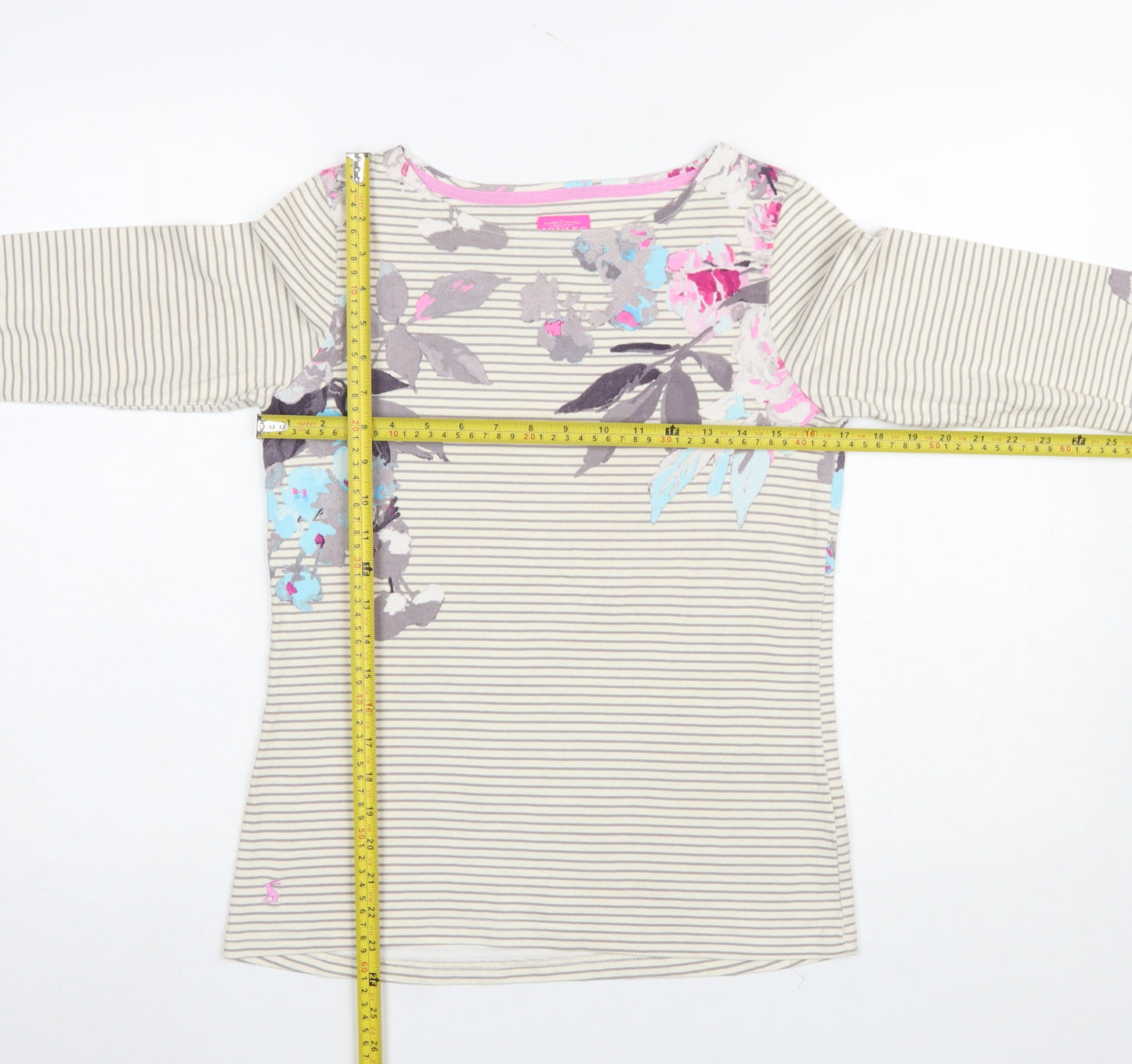 Joules Women’s Beige Floral Striped Long Sleeve Cotton T-Shirt Size 8