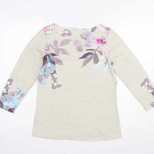 Joules Women’s Beige Floral Striped Long Sleeve Cotton T-Shirt Size 8
