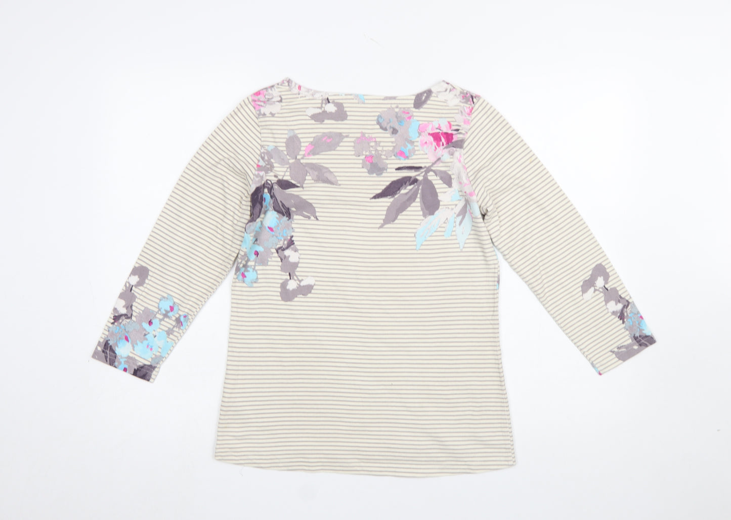 Joules Women’s Beige Floral Striped Long Sleeve Cotton T-Shirt Size 8