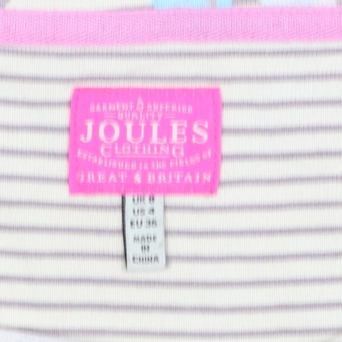 Joules Women’s Beige Floral Striped Long Sleeve Cotton T-Shirt Size 8