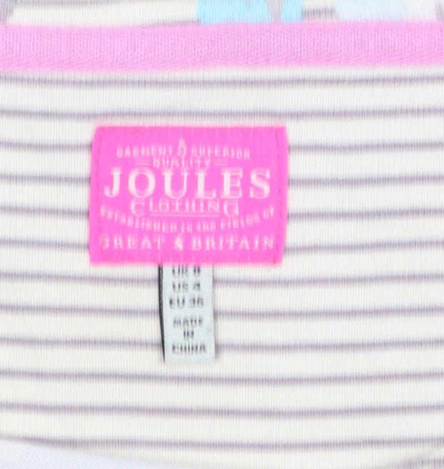 Joules Women’s Beige Floral Striped Long Sleeve Cotton T-Shirt Size 8