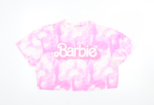 Primark Women Pink Tie Dye Barbie Cropped T-Shirt Size L 14-16