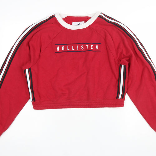 Hollister Women Red Crew Neck Cropped Sweatshirt Small