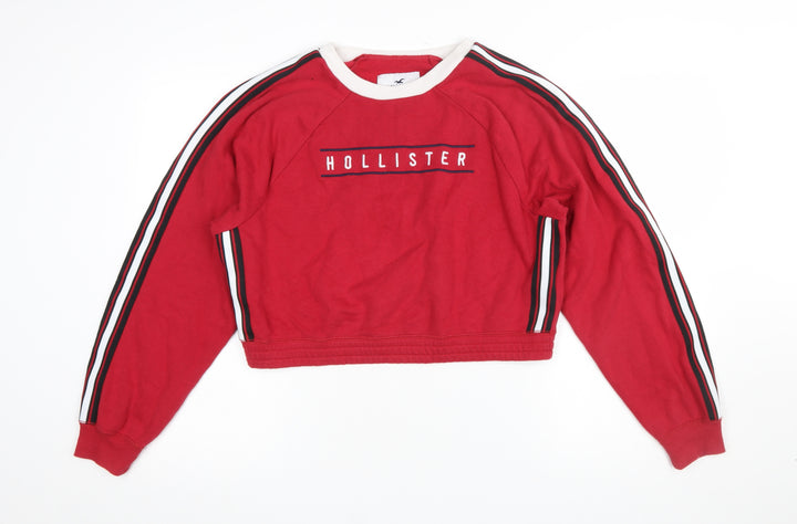 Hollister Women Red Crew Neck Cropped Sweatshirt Small