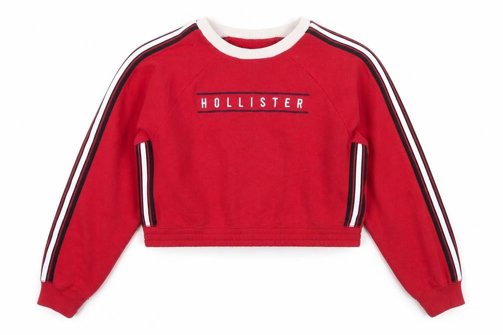 Front view of Hollister Women Red Crew Neck Cropped Sweatshirt Small