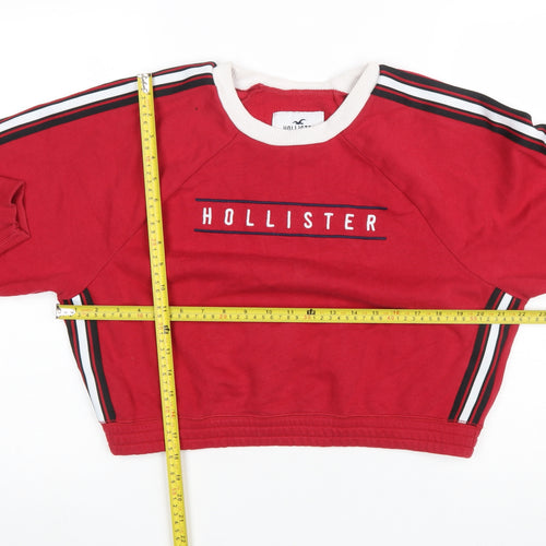 Hollister Women Red Crew Neck Cropped Sweatshirt Small